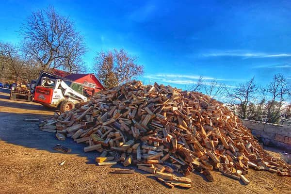 A pile of kiln-dried firewood at Lumberjacks in Woodstock, IL