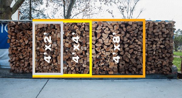 Image of the different firewood cord sizes available at Lumberjacks, Inc.