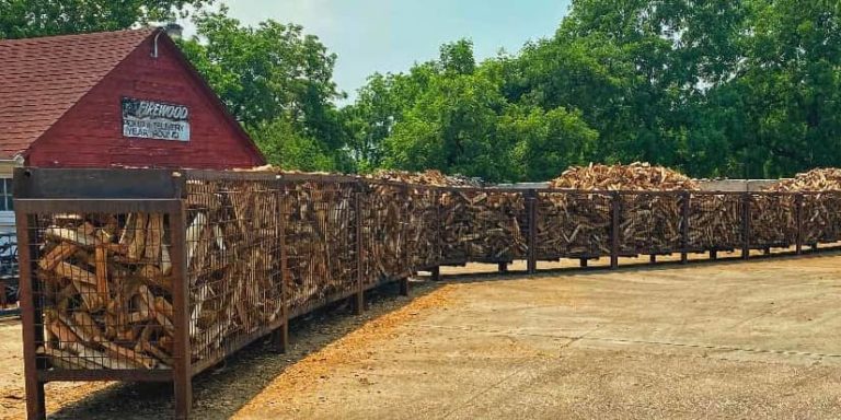 Crates full of kiln-dried firewood at Lumberjacks in Woodstock, IL