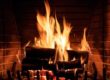 Firewood burning in a fireplace