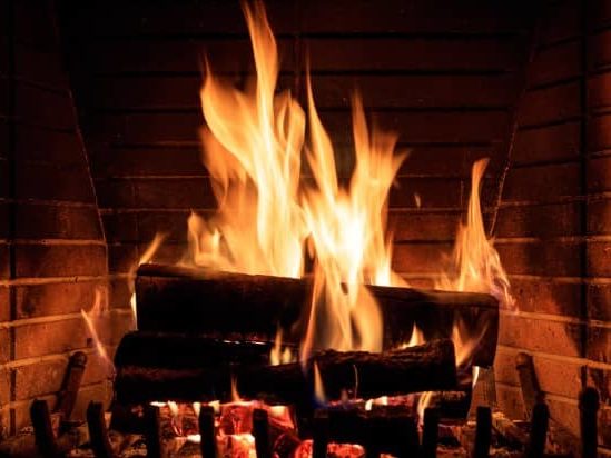 Firewood burning in a fireplace