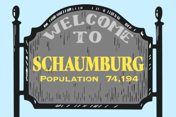 Sign welcoming people to Schaumburg, IL