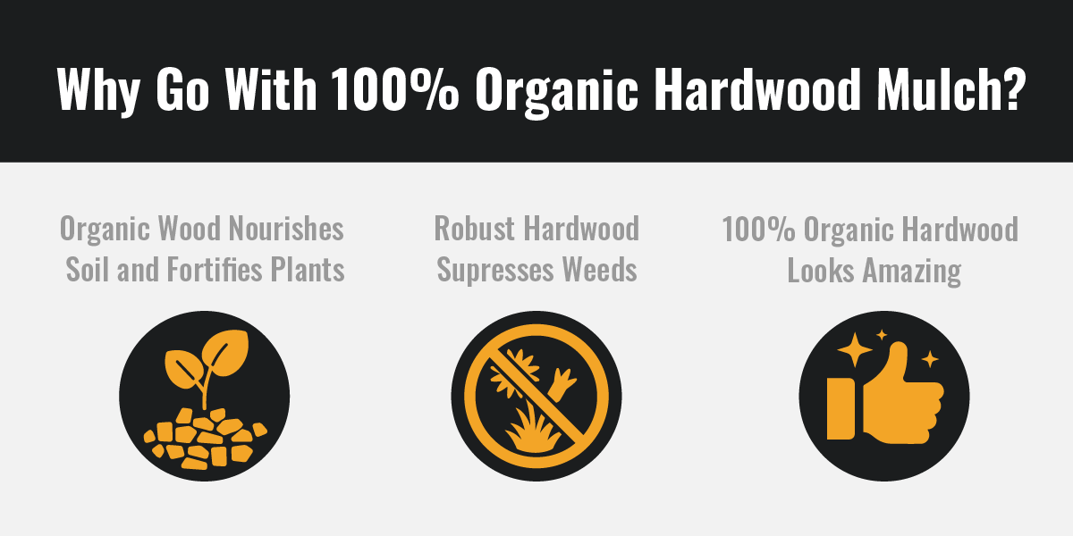 Graphic illustrating the benefits of organic hardwood mulch