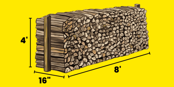 Illustration of the measurements for a face cord of wood
