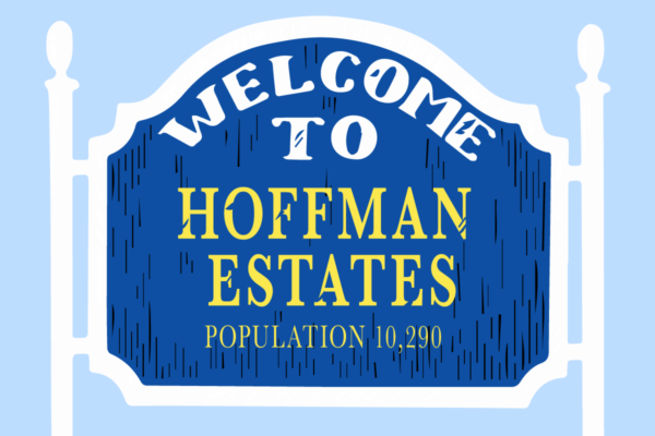 Sign welcoming people to Hoffman Estates, IL