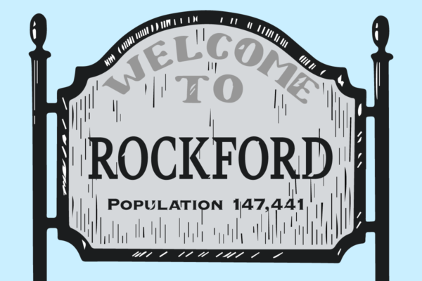 A welcome sign to Rockford, where we deliver firewood.