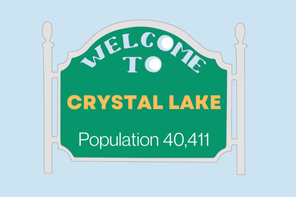 Sign welcoming people to Crystal Lake, IL, where we deliver firewood
