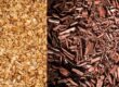 Dark and light natural mulches shown side by side