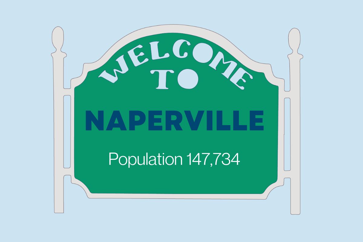 A sign welcoming people to Naperville, IL, where Lumberjacks sells firewood