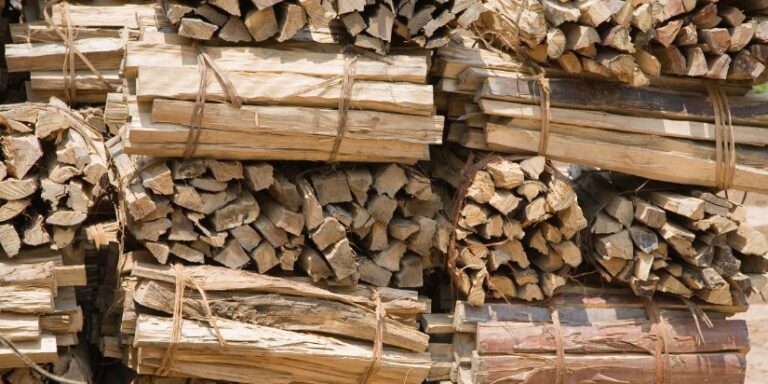 Bundles of firewood stacked in a pile